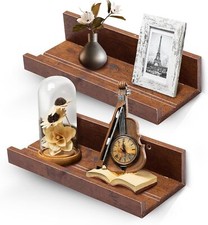 12 Inch Small Floating Shelves - Set of 2 Rustic Wood Wall Mounted Picture Ledge