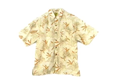 Red Head Men's Medium Shirt Collared Button Up Short Sleeve Pocket Leaf Print