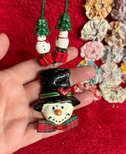 Snowman Necklace Features Resin Snowman Head with Ribbon  Presents Tree Beads
