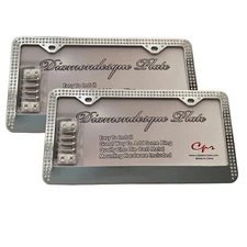 NEW Design Diamond Plate Rhinestone Double Row Chrome Metal License Plate Frame