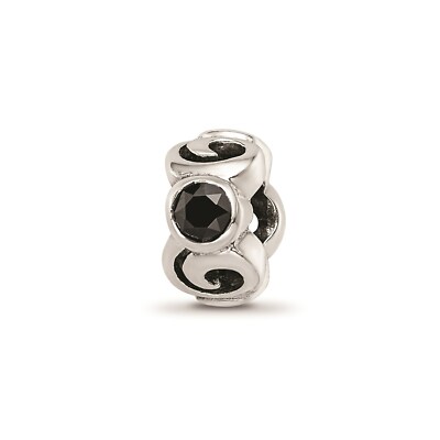 Reflection Beads Sterling Silver Black CZ Swirling Design Bead