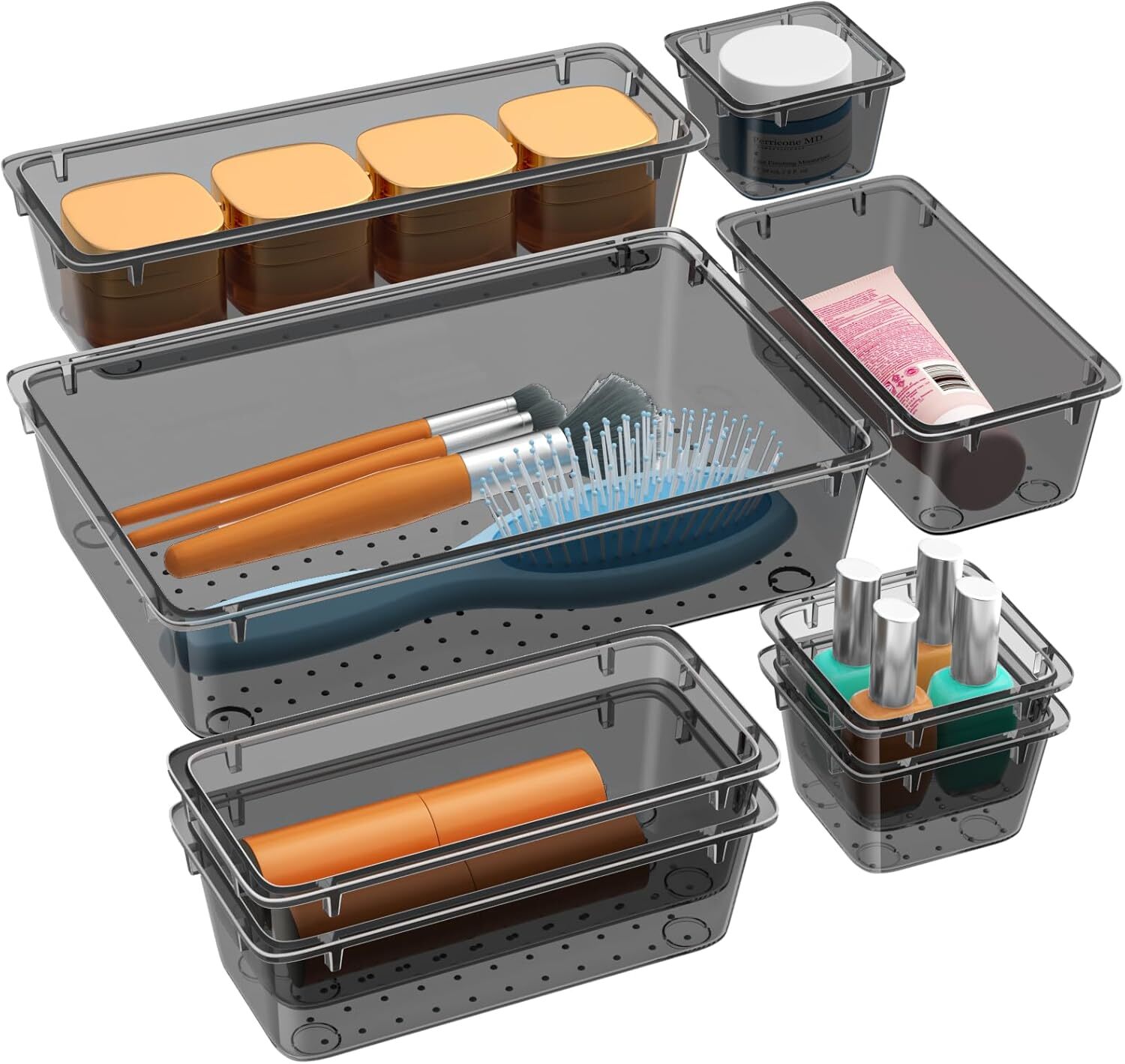 WOWBOX 8-Piece Clear Plastic Drawer Organizer Set in 4 Sizes for Desk Storage