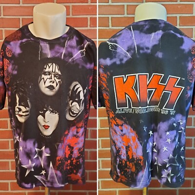 96-97 KISS Alive Worldwide Concert Tour Shirt All Over Print XL Tour Champ Tag