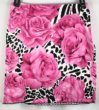 Vintage Straight Skirt 12 Pink Floral Roses 32" Waist Scallop hem Y2K Fairy