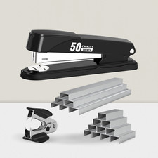 Metal Stapler Heavy Duty 50 Sheet Capacity with Staples and Staple Remover Black