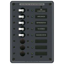 Blue Sea 8059 Power Distribution Panel 120V AC 8 Pos Marine Breakers Backlit