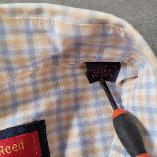 Austin Reed London Vintage Short Sleeve Plaid Button Up Shirt Blue Yellow Sz Lg - Picture 6 of 10