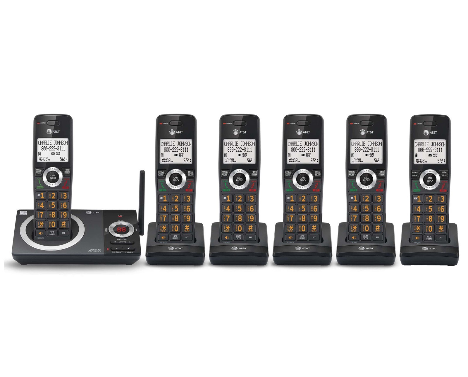AT&T 6 Handset Expandable Cordless Answering System with Smart Call Blocker & Ca