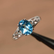 2.30Ct Lab-Created Blue Topaz Solitaire Engagement Ring 14K White Gold Plated