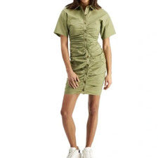 And Now This Womens Trendy Plus Size 1X Short Sleeve Ruched Button-Down Dress