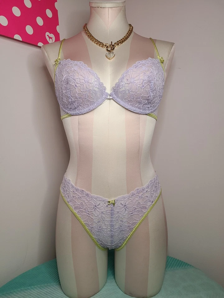 New Victoria's Secret Vintage Lace Bra/ Panty Set Size 34C/sm - Violet/ Melon - Image 3 of 4