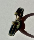 Mens Black Egyptian Leather Scarab Vintage Brass Cuff Bracelet — photo 4