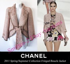 CHANEL Pink/Multi Sash-Tie Fringed Cropped Tweed JACKET  FR 38 /US 2 - 4  EUC