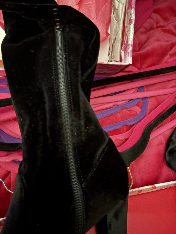 CHINESE LAUNDRY Mujer Negro Corbata Tela Terciopelo Punta Bree Tacón Bloque Botas 8 M Foto 4 de 4