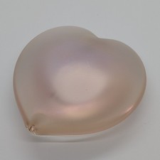 Orient & Flume Pink Irridescent Frost Heart Shaped Art Glass Paperweight Signed