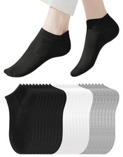 14 Pairs Thin Womens Ankle Socks, Running Low Cut 5-9 5 Black 5 White 4 Grey