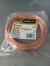 NEW 50 FT 6 AWG SOFT DRAWN BARE SOLID COPPER WIRE BY CERROWIRE FREE SHIPPING