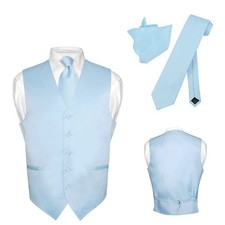 Men's Dress Vest NeckTie Hanky BABY BLUE Color Neck Tie Set for Suit or Tuxedo