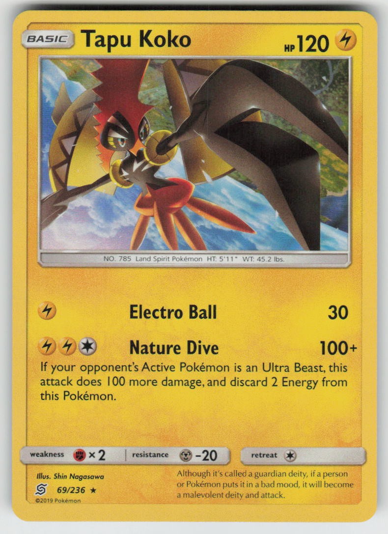 Holo Tapu Koko 69/236 Rare Unified Minds Near Mint