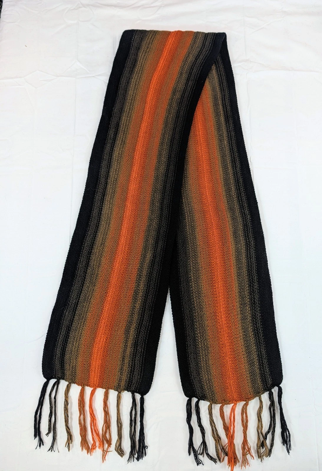 Orange Black Extra Soft Alpaca Scarf Peruvian Inca Pattern Textile