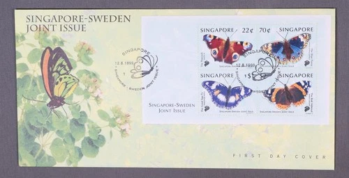 MayfairStamps Singapore FDC 1999 Sweden Joint Issue Butterflies Souvenir Sheet F