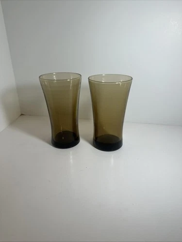Vintage Anchor Hocking Linden Mocha Tumblers Smokey Brown Glassware Set of 2