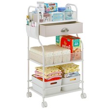 Baby Diaper Caddy Cart Organizer -3 Tier, Bedside Nursery Essentials Cart  S...