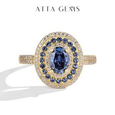 ATTAGEMS Blue Moissanite Women Rings Oval Cut 1.0CT Real S925 Sterling Silver Je