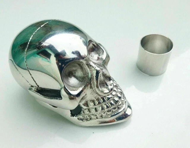 DESIGN MANICO TESTA TESCHIO ARGENTO OTTONE MASSICCIO PER BASTONE DA PASSEGGIO... - Immagine 2 di 3