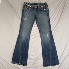 True Religion Joey Jeans Womens 29 x 32 Low Rise Flare Distressed Stretch Denim