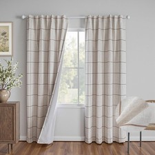 Mysky Home 100 Blackout Brown Plaid Farmhouse Linen Curtains 84 Inch Long 2