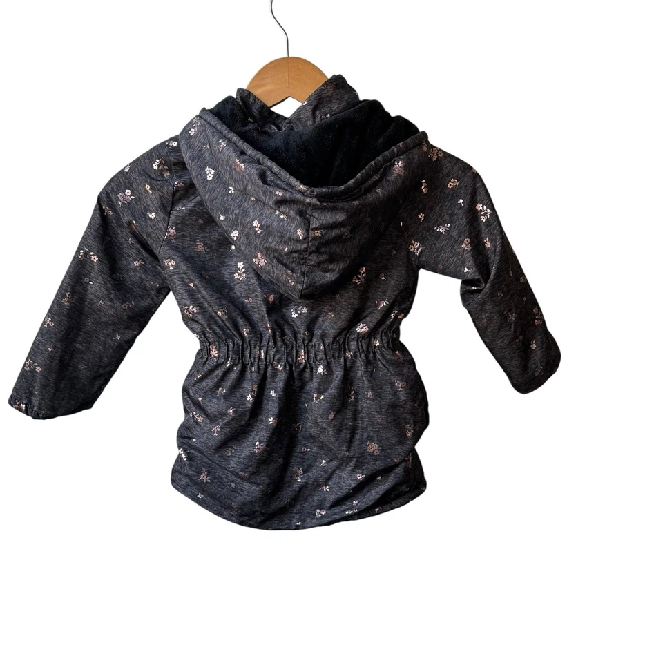 Abrigo Chaqueta PENELOPE MACK Con Capucha Talla 5 Forrado de Vellón Cremallera Gris/Rosa Estampado de Flores Foto 2 de 4