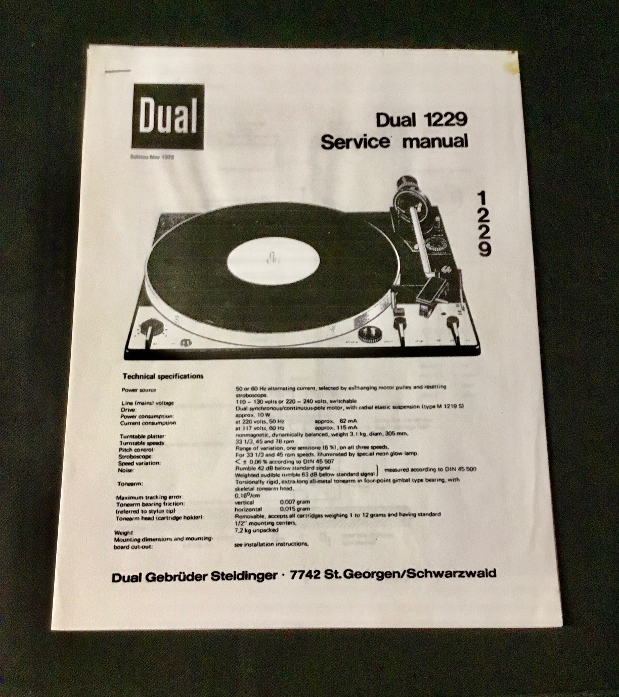 DUAL 1229 Turntable Service Manual Copy