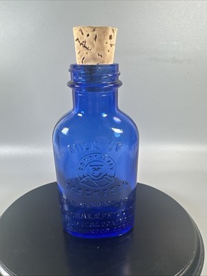 Antique Cobalt Blue Milk of Magnesia Bottle Chas H Phillips Greenbrook CT 5 