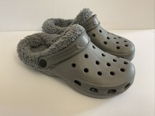 Unisex Fur Lined Clogs Warm Slippers Slip Mules Plush Faux shoes Small 6/7 Gray