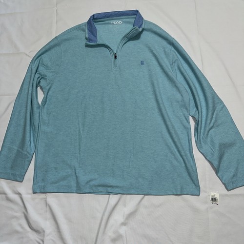 IZOD Men’s XXL Long Sleeve 1/4 Zip Teal/Blue Collar Pullover NWT