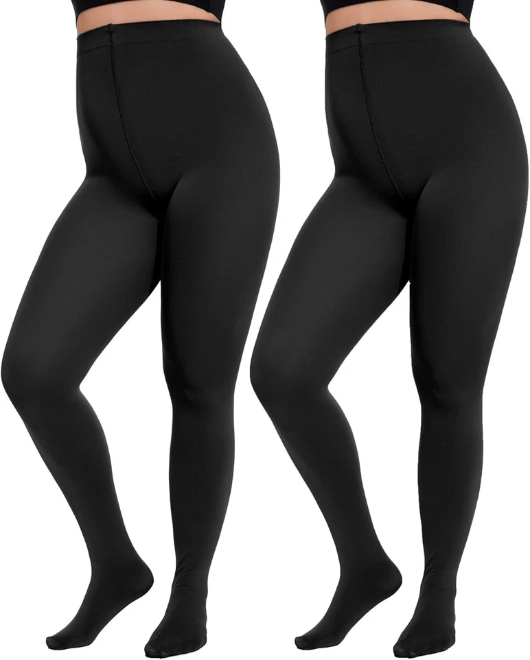 2 pares de medias para mujer talla grande, medias negras opacas 80D, color liso suave... Foto 3 de 4