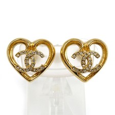 Chanel Coco Mark Strass Heart Earrings Women Silver One Size