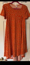LuLaRoe Women's Carly Vibrant Orange Short Sleeve Pocket Dress Size XXS