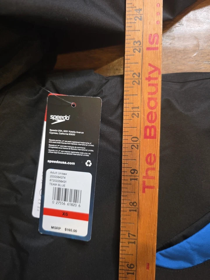 Speedo Hooded Fleece Lined Swim Adult Blue/Black Coat Unisex Edge Parka XS $165 - Image 2 of 4