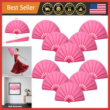 10PCS Large Folding Hand Fan for Dance, Festivals, Parties, Events, Deep Pink