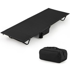 Image of Ultralight Folding Camping Cot for Adults 150kg Capacity with Carry Bag Black