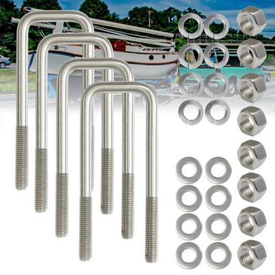 4Pack Square U-Bolt 1/2''-13 Thread Size, 304 Stainless Steel U Bolts