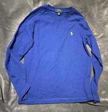 Polo Ralph Lauren Thermal Weave Shirt Long Sleeve Crew Neck Blue M 10-12 Boys