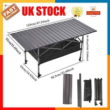 Folding Camping Table Roll up Height Adjustable Picnic Table with Bottom Storage
