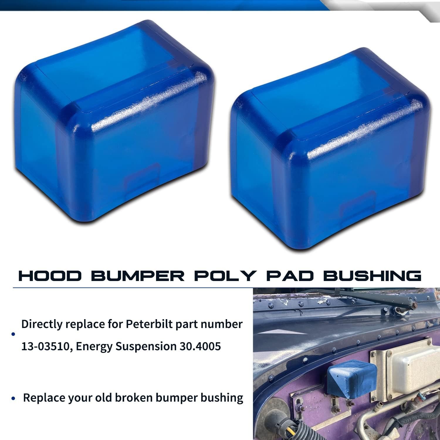 Peterbilt Hood Bumper Bumpers Pad Bushing Poly for 330, 357, 377, 379, Blue 