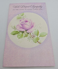 Vintage Gibson Deepest Sympathy Card Purple Rose Textured Flowers USA Made