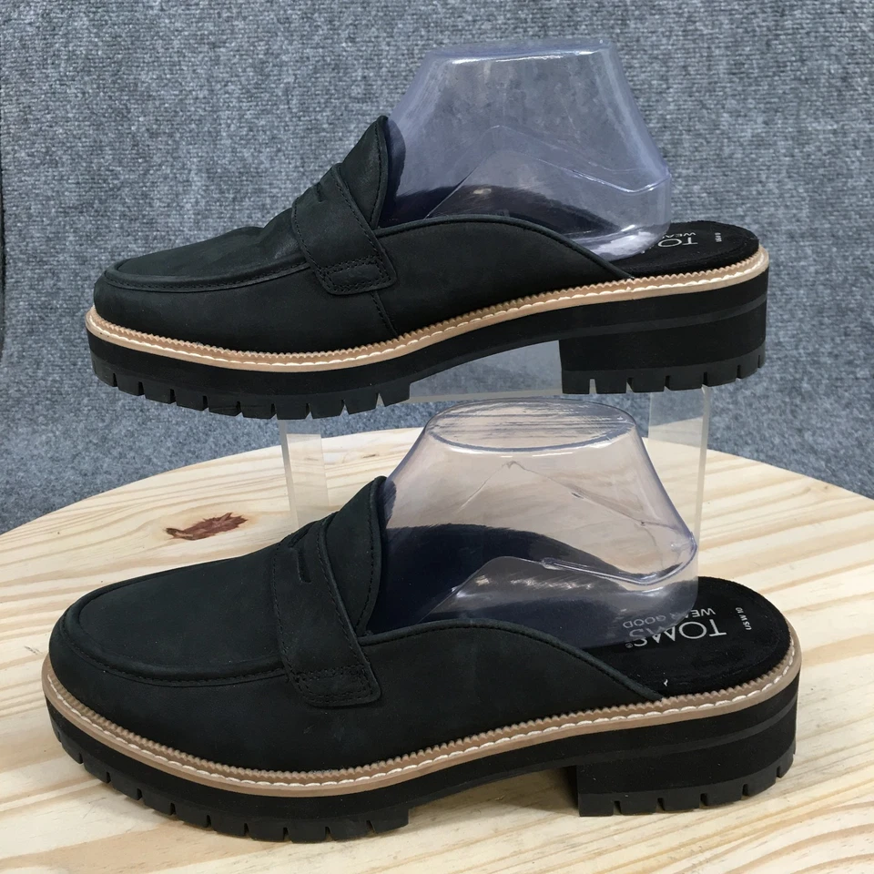 Toms Shoes Womens 10 Black Cara Mule Penny Loafers Leather Lug Sole 10020809 - Image 2 of 4