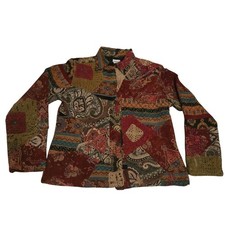 Vintage Chicos Boho Patchwork Gypsy Crochet Embroidered Tapestry Jacket US Large
