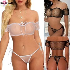 Women's Lingerie Bra Set Nightwear Sleepwear Babydoll G-string Thong Underwear